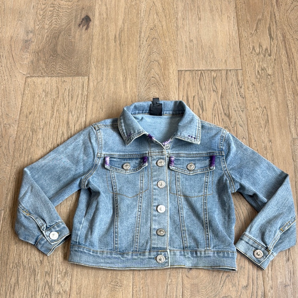 Hand Embroidered Child's Jean Jacket Size XS (4/5)